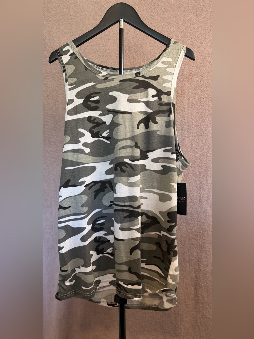 Galaxy by Harvic Camo Muscle Tank Top XL NWT Gray Green Camouflage